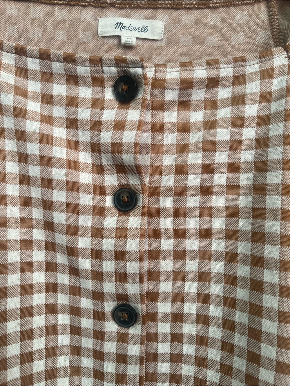 Madewell Brown and Cream Gingham Puff-Sleeve Button-Down Top - Picture 6 of 9